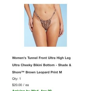 NWT Women's Tunnel Front Ultra High Leg Ultra Cheeky Bikini Bottom